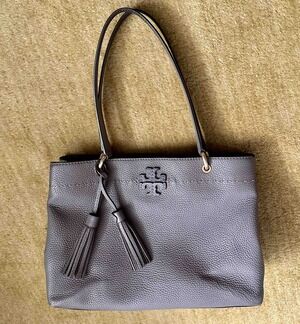 Beautiful grey Tory Burch Mcgraw Triple Compartment Leather satchel
